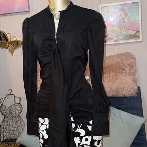 Moda International Black Button-Down Bow Tie Shirt: Size XS. Chic and Stylish.
